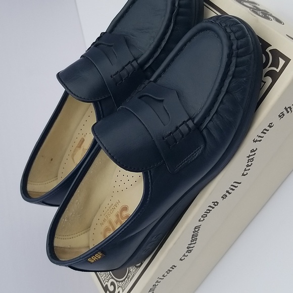 SAS Navy Leather Loafers - Picture 1 of 7